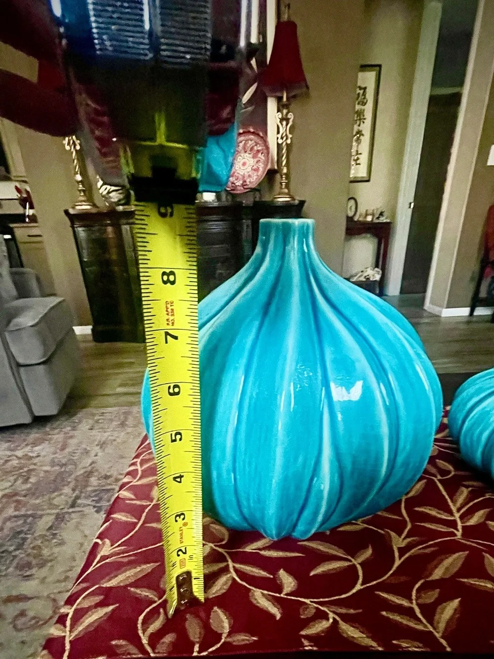 ♥️ Large Turquoise Ribbed Ceramic Vase - Decorative Home Accent